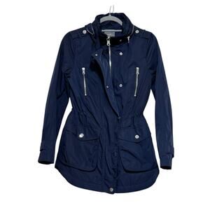 NEXT Women’s Navy Blue Cinched Waist Hidden Hood Utility Jacket Size Small 4